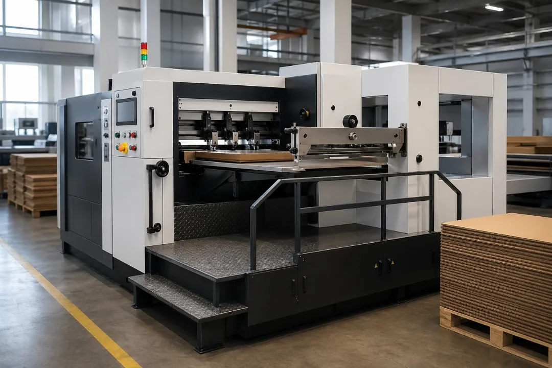 Automatic die-cutting machine in India used for corrugated box and carton production in a modern packaging factory